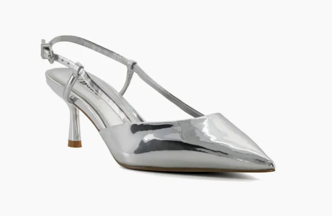 Metallic Flare Heel Slingback Courts
