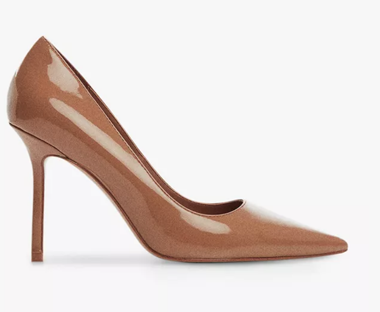 Mango Regina Patent Pointed High Heel Court Shoes , Medium Brown