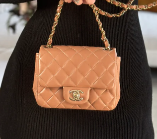 *RARE* CHANEL CARAMEL MINI SQUARE BAG IN LAMBSKIN LEATHER WITH CHAMPAGNE GOLD HARDWARE