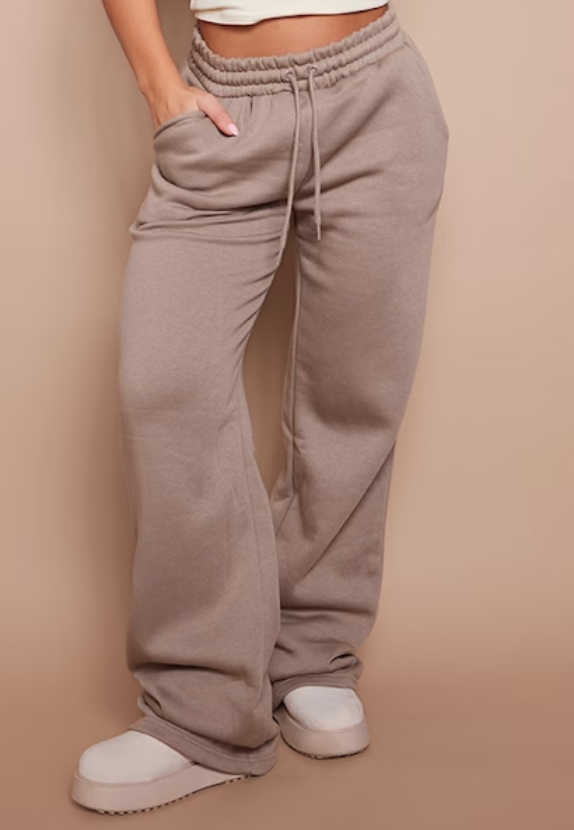 Taupe Oversized Drawstring Wide Leg Joggers