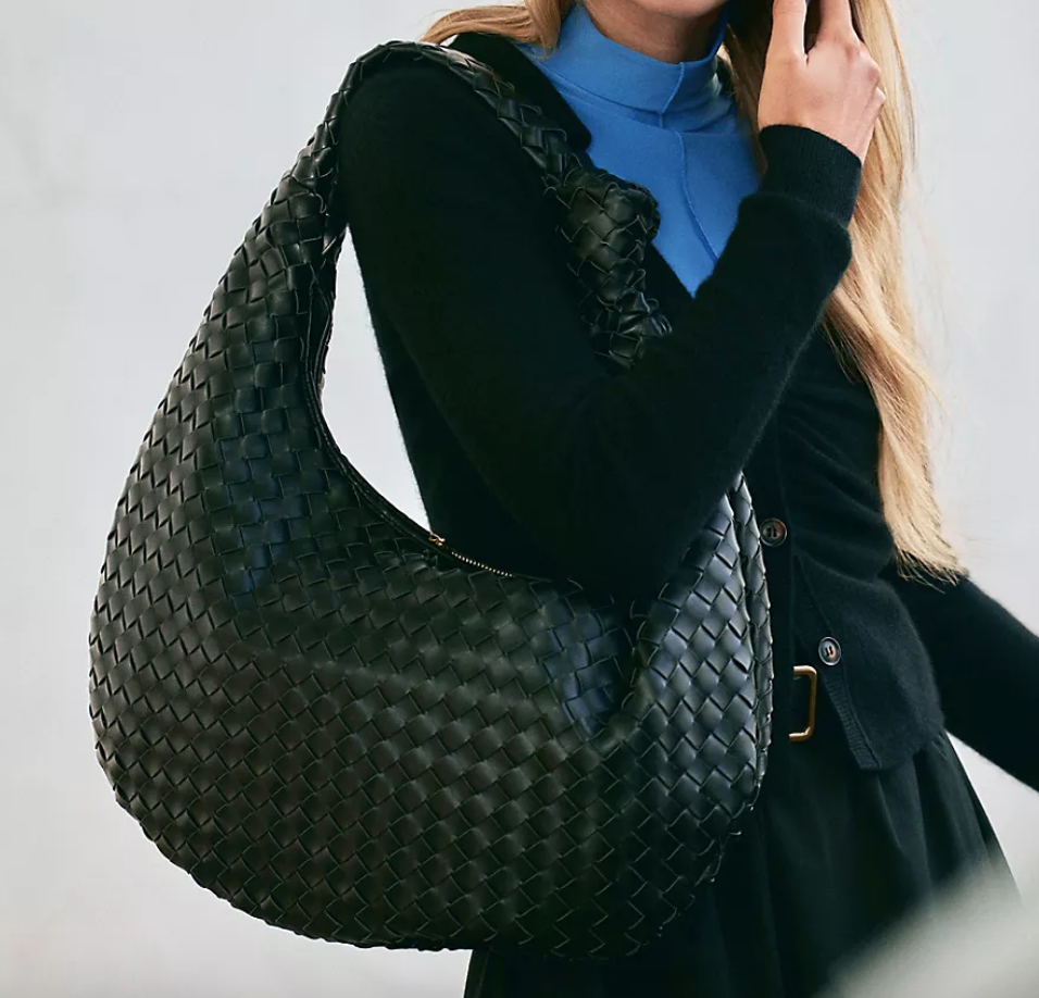 The Brigitte Woven Faux-Leather Shoulder Bag by Melie Bianco: Oversized Edition