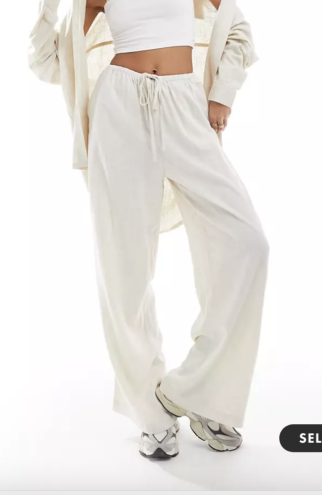 ASOS DESIGN pull on trouser with linen in natural