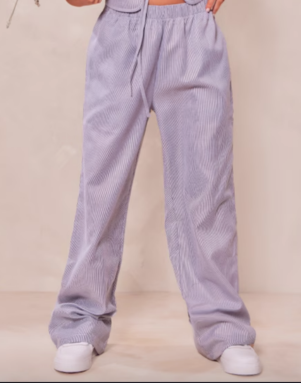 Light Grey Pinstripe Linen Look Wide Leg Trousers