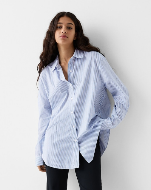 Striped long sleeve poplin shirt