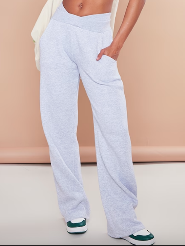 Ash Grey V Waistband Wide Leg Joggers