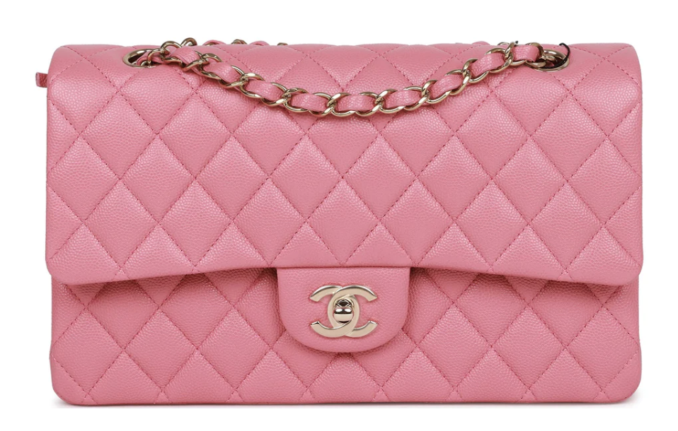 Chanel Medium Classic Double Flap Bag Dark Pink Caviar Light Gold Hardware