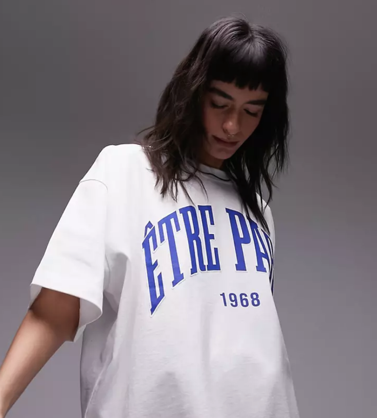 Topshop premium graphic etre Paris super oversized tee in white