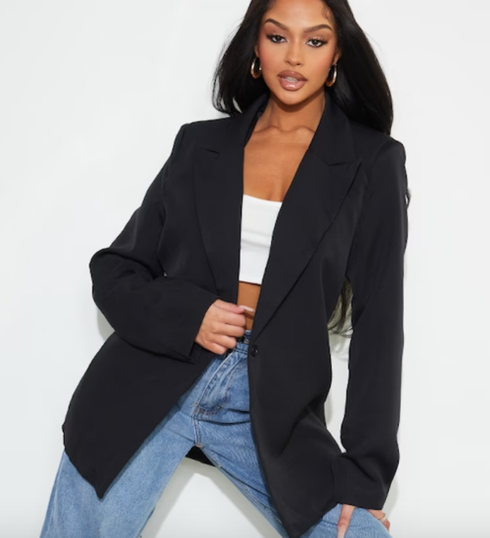 Black Oversized Drapey Button Detail Blazer