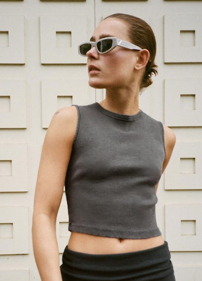 FADED-EFFECT RIBBED CROP TOP