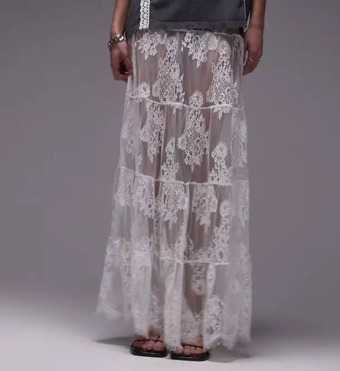 Topshop Full Skirted Lace Maxi in ivory