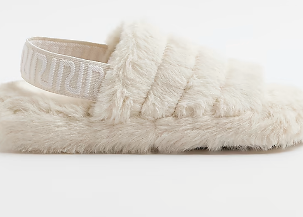 CREAM RI MONOGRAM FAUX FUR SLIPPERS